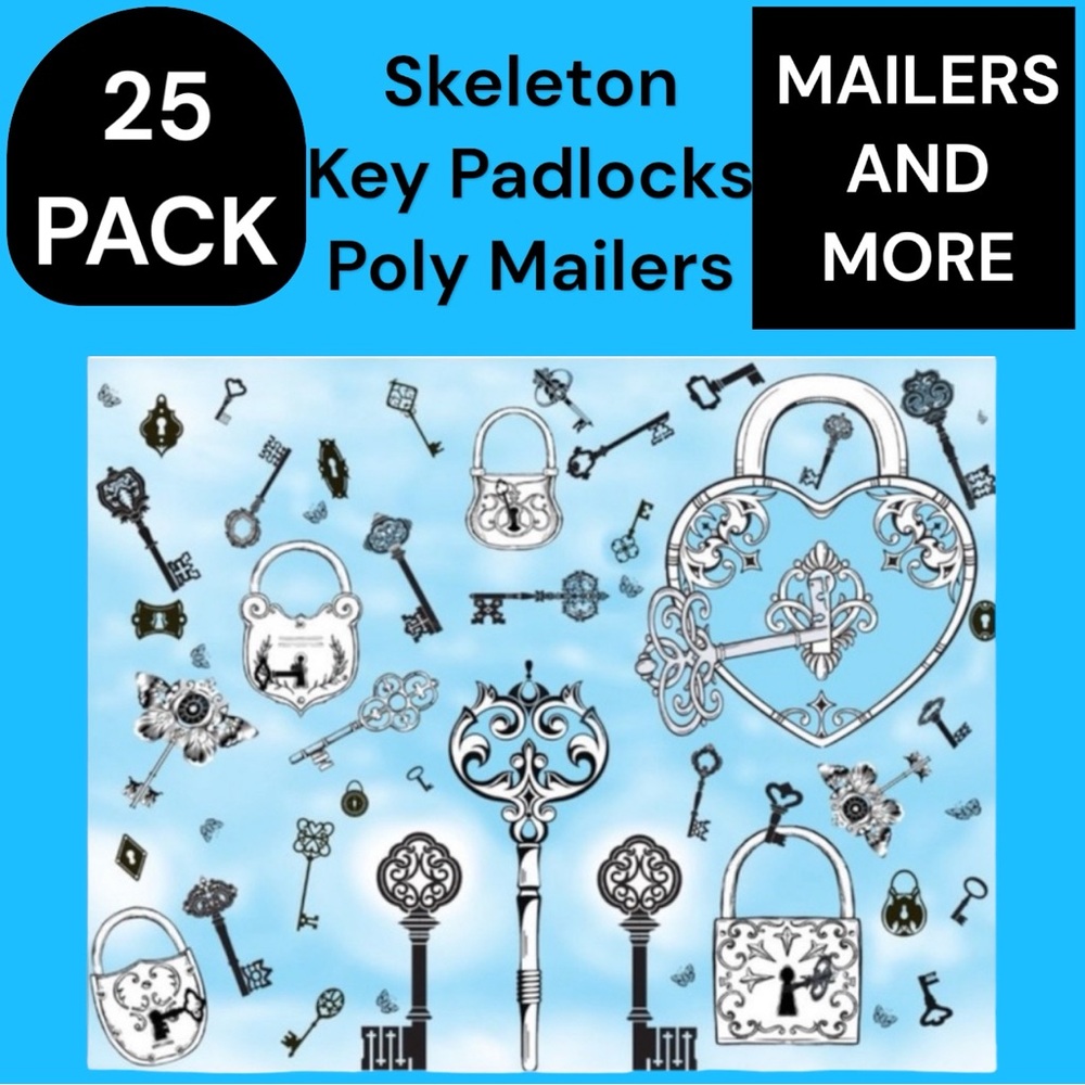 25 10X13 Poly Mailers Skeleton Key and Padlocks Shipping Envelopes PRICE IS FIRM - Picture 4 of 11